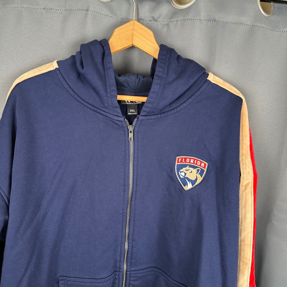 The Wild Collective NHL Florida Panthers Navy Full Zip Hoodie Mens 2XL Striped - Picture 2 of 9